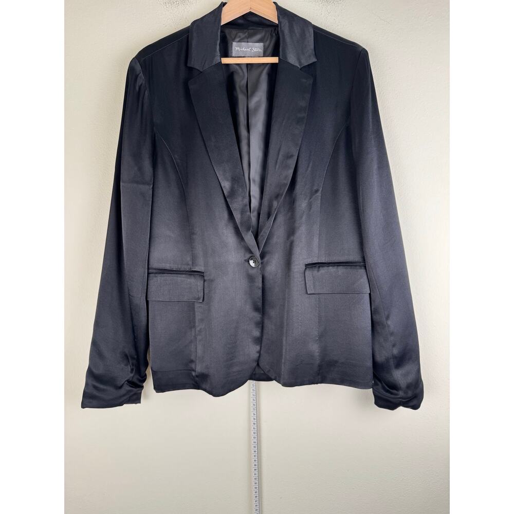 Michael Stars Black Satin Single Breasted Blazer Large - Picture 4 of 12